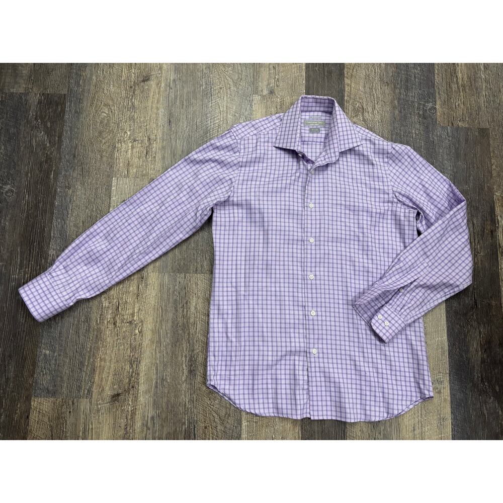Christopher Lena Slim Fit Dress Shirt Mens Purple Check Wrinkle Free Cotton 16.5
